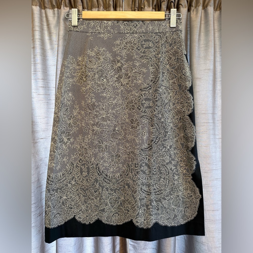 Nathalie Chaize French Vintage Y2K 2001 Trompe l'Oeil Lace Print Pencil Skirt 2